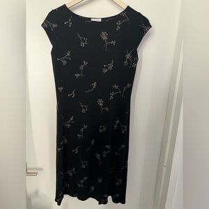 Ann Taylor Black Midi Dress with Cream Floral Print size M